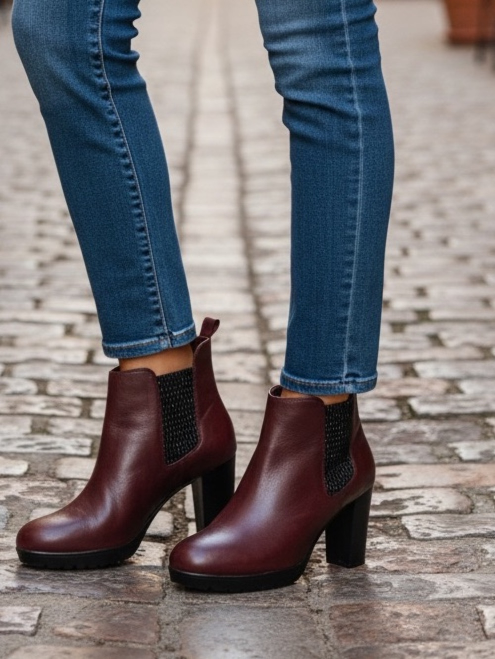 Bella Vita Burgundy Leather Stacked Heel Ankle Boot